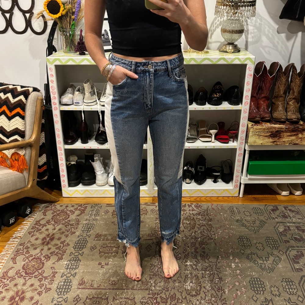 Two-tone straight leg denim